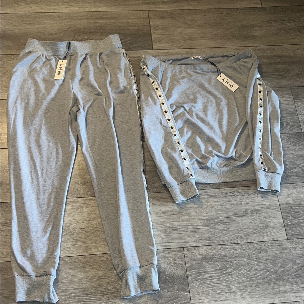 WHY Grey Star-Trim Sweatshirt & Jogger Set